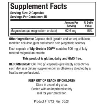 Biotics Research Mg Orotate 500mg - Heart and Relaxation Support - 90 Caps