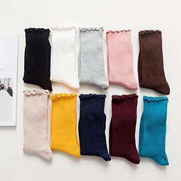 ViViKi Women Ruffle Ankle Socks, Fashion Breathable Solid Color Turn-Cuff Cute Girls Socks 3 Pack (White)