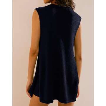 BQDCQB Womens Summer Sweater Set Sleeveless Knit Top Matching Shorts Set 2 Piece Outfits Beach Vacation Lounge Set(NavyBlue-XS)