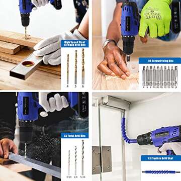 jar-owl 21V Tool Set with Drill, 350 in-lb Torque, 0-1350RMP Variable Speed, 10MM 3/8'' Keyless Chuck, 18+1 Clutch, 1.5Ah Li-Ion Battery & Charger for Home Tool Kit