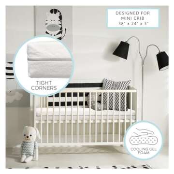 Organic Cotton Dual-Sided Mini Crib Mattress, 38x24x3 Premium Memory Foam 2-Stage CertiPUR-US Hypoallergenic Baby Mattress Firm Support for Infant Cooling Gel for Toddler Waterproof & Washable Cover