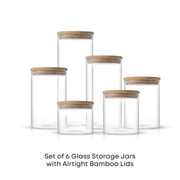 JoyJolt 6 PC Airtight Glass Jars for Kitchen Organization
