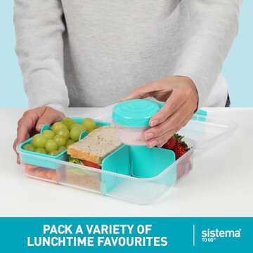 Sistema® Bento Create To Go™ 6-Cup Food Storage Container Bento Box with Lid and Dividers, 2 pack, Minty Teal