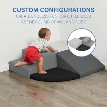 SoftScape Toddler Playtime Corner Climber, Indoor Active Play Structure for Toddlers and Kids, Safe Soft Foam for Crawling and Sliding (4-Piece Set) - Gray/Light Gray, 11619-GYLG