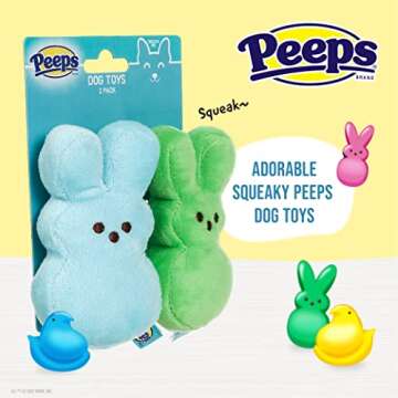 Peeps for Pets Mini Plush Bunny Dog Toys, 2 Piece Assorted Colors | 4 Inch Small Fabric Plush Dog Toys with Squeaker | 2 Pack Squeaky Dog Toys from Peeps, Plush Dog Toys, Squeaky Dog Toys