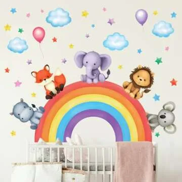 DECOWALL SG3-2318 Baby Animals on Rainbow Wall Stickers Decals Art décor Kids Living Nursery Remova...