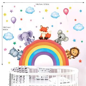 DECOWALL SG3-2318 Baby Animals on Rainbow Wall Stickers Decals Art décor Kids Living Nursery Removable Room Safari Jungle Girls Boys