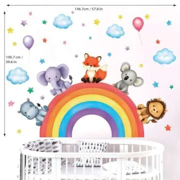 DECOWALL SG3-2318 Baby Animals on Rainbow Wall Stickers Decals Art décor Kids Living Nursery Removable Room Safari Jungle Girls Boys