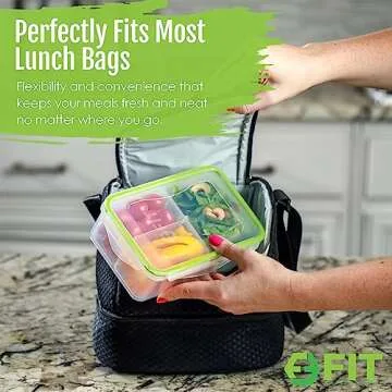 FIT Strong & Healthy Bento Lunch Box & Meal Prep Containers, Food & Snack Storage for Adults & Kids, Microwave, Freezer, & Dishwasher Safe, Reusable, Airtight Lid, Removable Compartments, 39oz, 6 Pack