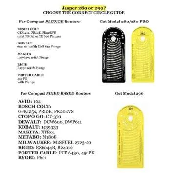Jasper 280 Router Circle Cutter Jig - Cut Perfect Circles from 1 1/2” to 18 3/16” D - Circle Router Jig Includes Centering Disc & Pivot Pins - Circle Guide Kit Fits Most Popular Compact Plunge Routers