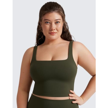 CRZ YOGA Butterluxe Square Neck Longline Sports Bra Olive Green