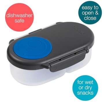 b.box Snack Box for Kids & Toddlers: 2 Compartment Snack Containers, Mini Bento Lunch Box. Leak Proof, BPA free, Dishwasher safe. School Supplies. Ages 4 months+ (Blue Slate, 12oz capacity)