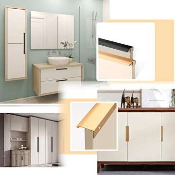 JOOJA 10 Pack Modern Style Finger Edge Pull Furniture DrawerHandles Hidden Cabinet Kitchen Drawer Handles Knobs,Black 150mm