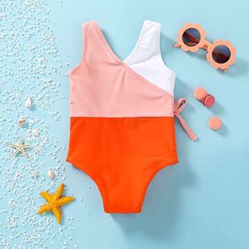 YOUNGER TREE Toddler Girl One Piece Swimsuit Color Block Stripe Swimwear Summer Beach Bathing Suit 1...