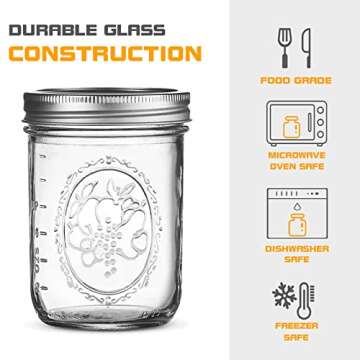 Wide Mouth Glass Mason Jars 16 oz, 6 Pack Glass Canning Jars with Metal Airtight Lids and Bands and Measurement Marks, for Canning, Preserving, Overnight Oats, Jam, Jelly, Food Storage, DIY etc