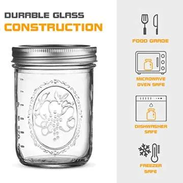 Wide Mouth Glass Mason Jars 16 oz, 6 Pack Glass Canning Jars with Metal Airtight Lids and Bands and Measurement Marks, for Canning, Preserving, Overnight Oats, Jam, Jelly, Food Storage, DIY etc