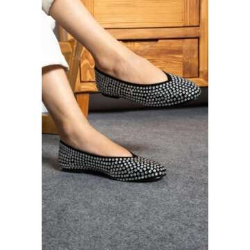 Molozoey Women's Crystals Fine Mesh Ballet Flats - Stylish Comfort Shoes for Everyday Wear