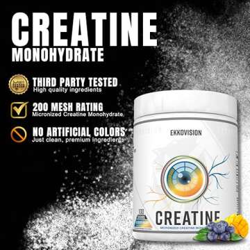 Ekko Creatine Monohydrate Powder, Micronized, Blueberry Mango, Pre Workout & Post Workout Supplement...