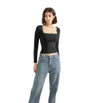 SUUKSESS Women Square Neck Long Sleeve Tops for Every Occasion