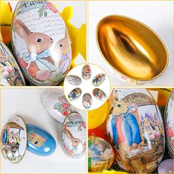 Crazy Night Assorted Metallic Easter Egg Container Different Design Wedding Supplies Painting Print Candy Packaging Box Tin Easter Day Eggs Random Color (6)