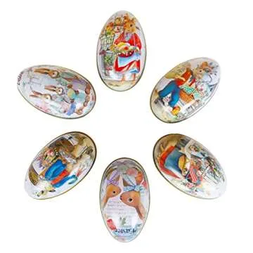 Crazy Night Assorted Metallic Easter Egg Container Different Design Wedding Supplies Painting Print Candy Packaging Box Tin Easter Day Eggs Random Color (6)