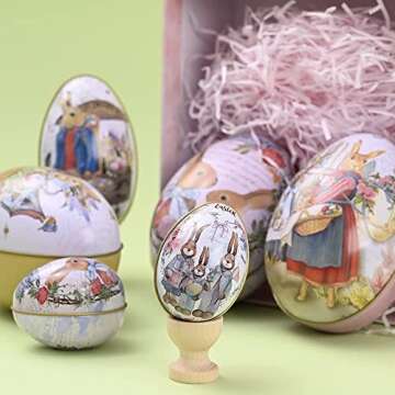 Crazy Night Assorted Metallic Easter Egg Container Different Design Wedding Supplies Painting Print Candy Packaging Box Tin Easter Day Eggs Random Color (6)