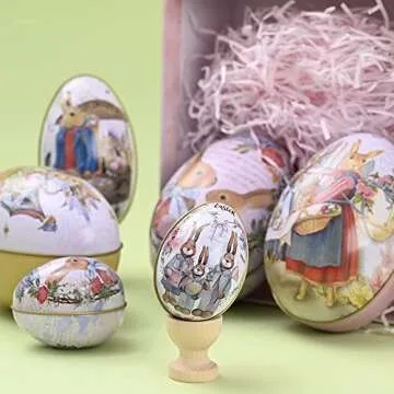 Crazy Night Assorted Metallic Easter Egg Container Different Design Wedding Supplies Painting Print Candy Packaging Box Tin Easter Day Eggs Random Color (6)