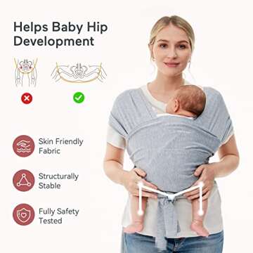Momcozy Baby Wrap Carrier, Easy to Wear Infant Carrier Slings, Lightweight Hands Free Baby Sling, Adjustable Baby Carriers for Newborn to Toddler 8-35 lbs, Grey