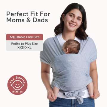 Momcozy Baby Wrap Carrier, Easy to Wear Infant Carrier Slings, Lightweight Hands Free Baby Sling, Adjustable Baby Carriers for Newborn to Toddler 8-35 lbs, Grey