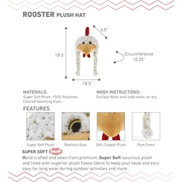 DolliBu White Rooster Plush Hat for All Ages