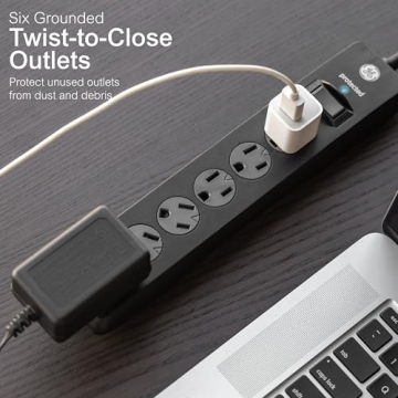 GE Surge Protector Power Strip with 6 Ft Extension Cord and Flat Plug