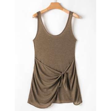 Herseas Women's Tie Waist Bathing Suit Coverup Summer Ribbed Wrapover Basic Mini Dress Bikini Cover Up Brown 2025 Cruise Outfits