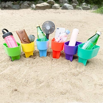 Home Queen Beach Cup Holder with Pocket, Multifunctional Sand Cup Holder for Beverage Phone Sunglass...