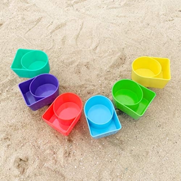 Home Queen Beach Cup Holder with Pocket, Multifunctional Sand Cup Holder for Beverage Phone Sunglass Key, Beach Accessory Drink Sand Coaster, Set of 6 (Blue, Teal, Purple, Green, Orange and Yellow)