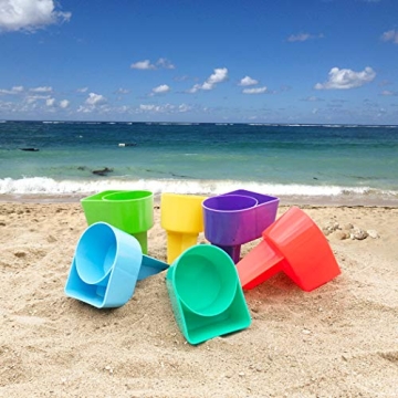 Home Queen Beach Cup Holder with Pocket, Multifunctional Sand Cup Holder for Beverage Phone Sunglass Key, Beach Accessory Drink Sand Coaster, Set of 6 (Blue, Teal, Purple, Green, Orange and Yellow)
