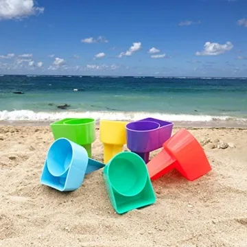 Home Queen Beach Cup Holder with Pocket, Multifunctional Sand Cup Holder for Beverage Phone Sunglass Key, Beach Accessory Drink Sand Coaster, Set of 6 (Blue, Teal, Purple, Green, Orange and Yellow)