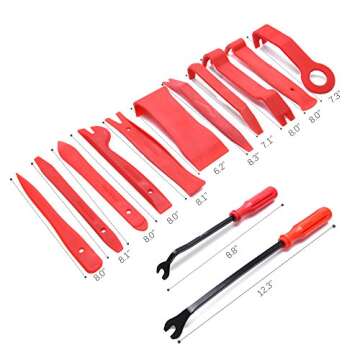 MICTUNING 13 Pcs Auto Trim Removal Tool Set with Fastener Removers for Car Door Panel, Audio, Dashboard, Molding, Window and Interior Accessory Removal Pry Tool Kit