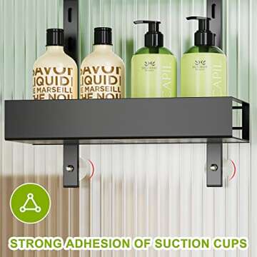 Thideewiz 4 Tier Over The Door Shower Caddy, 32.8inch Height Adjustable Hanging Shower Organizer, Metal Rustproof Bathroom Shower Shelves with 6 Plastic Hooks and 2 Suction Cups (Black)