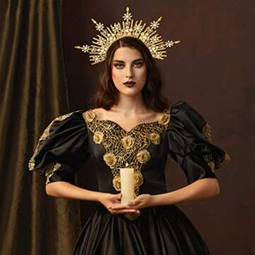 Fantherin Mary Halo Crown Headband Spiked Zip Tie Halo Crown Sunburst Goddess Headpiece with Crystal Style-4-Gold