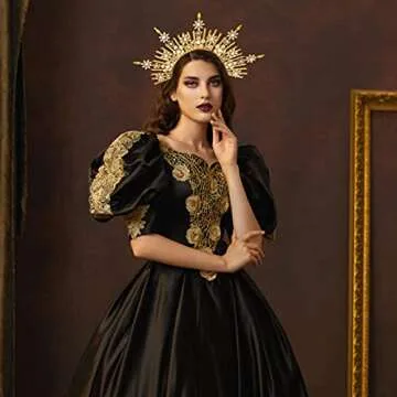 Fantherin Mary Halo Crown Headband Spiked Zip Tie Halo Crown Sunburst Goddess Headpiece with Crystal Style-4-Gold