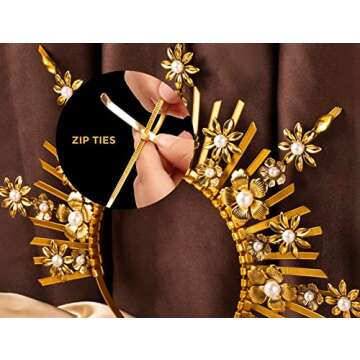 Fantherin Mary Halo Crown Headband Spiked Zip Tie Halo Crown Sunburst Goddess Headpiece with Crystal Style-4-Gold