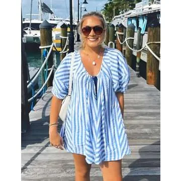 Bgylu Women’s Summer Striped Romper Casual Oversized Jumpsuit