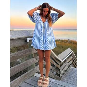 Bgylu Women’s Summer Striped Romper Casual Oversized Jumpsuit