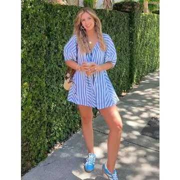 Bgylu Women’s Summer Striped Romper Casual Oversized Jumpsuit