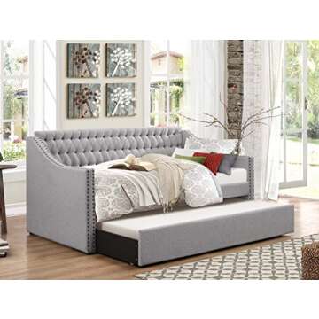 Homelegance Tulney Fabric Upholstered Daybed with Trundle, Twin, Gray