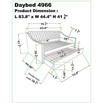 Homelegance Tulney Fabric Upholstered Daybed with Trundle, Twin, Gray