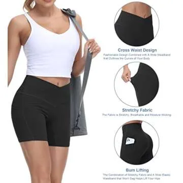Stylish Women's Cross Waist Workout Shorts with Pockets