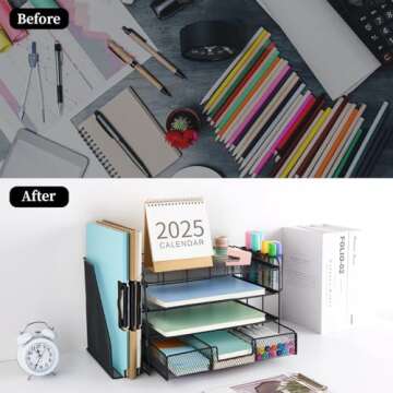 gianotter 4-Tier Desk Organizer with Drawers, File Holders, Letter Trays, and Pen Holders - Workspac...
