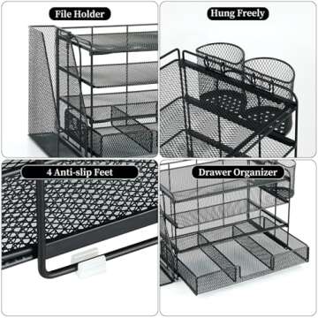 gianotter 4-Tier Desk Organizer with Drawers, File Holders, Letter Trays, and Pen Holders - Workspace Accessories for Office Supplies (Black)