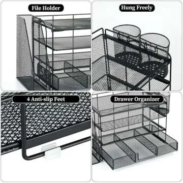 gianotter 4-Tier Desk Organizer with Drawers, File Holders, Letter Trays, and Pen Holders - Workspace Accessories for Office Supplies (Black)